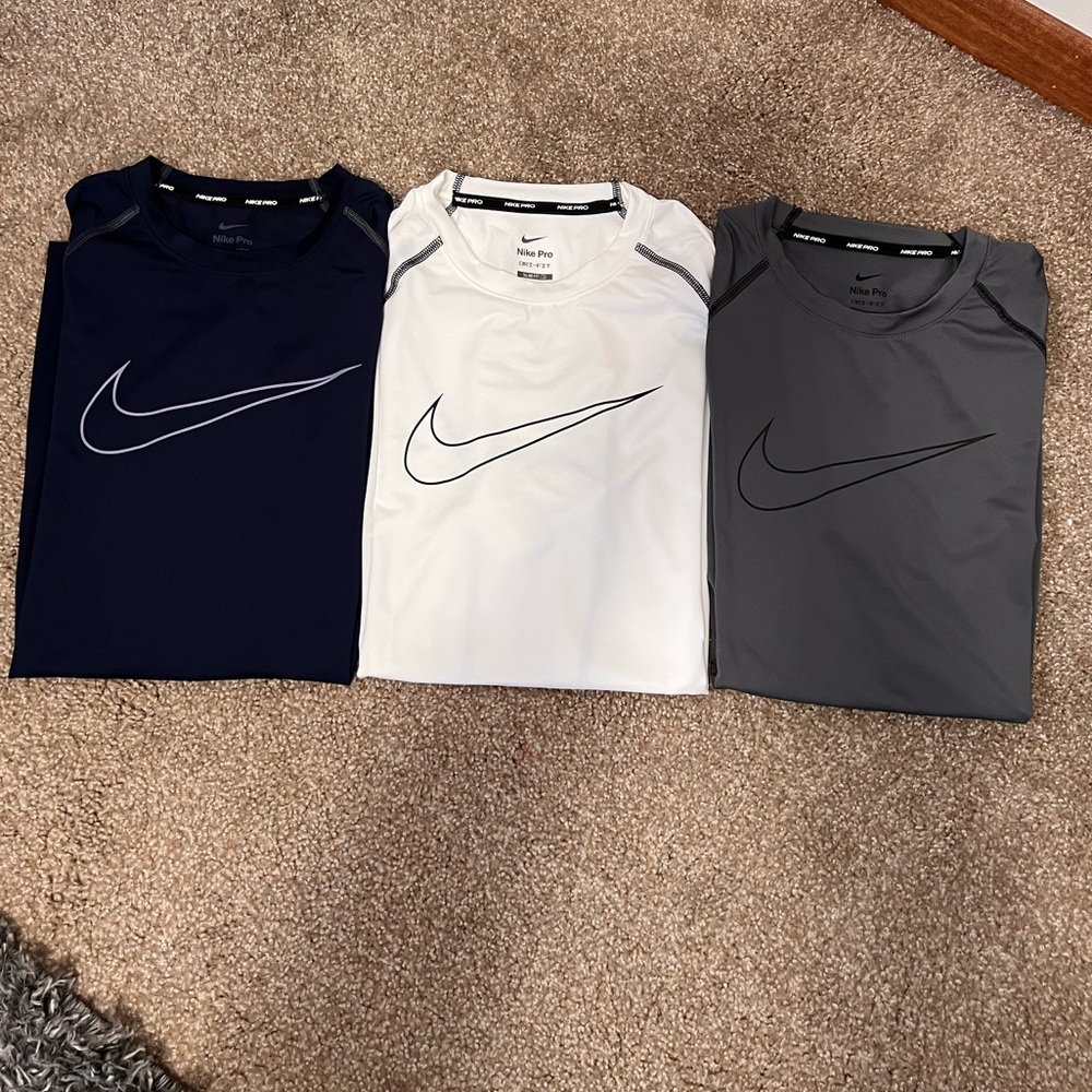 Nike Dri-FIT T-Shirts - Navy, White, and Gray